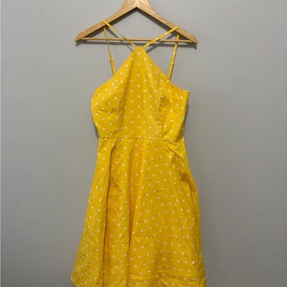 Venus Yellow Polka Dot Pinup Girl Halter Fit & Flare Dress - Picture 2 of 7